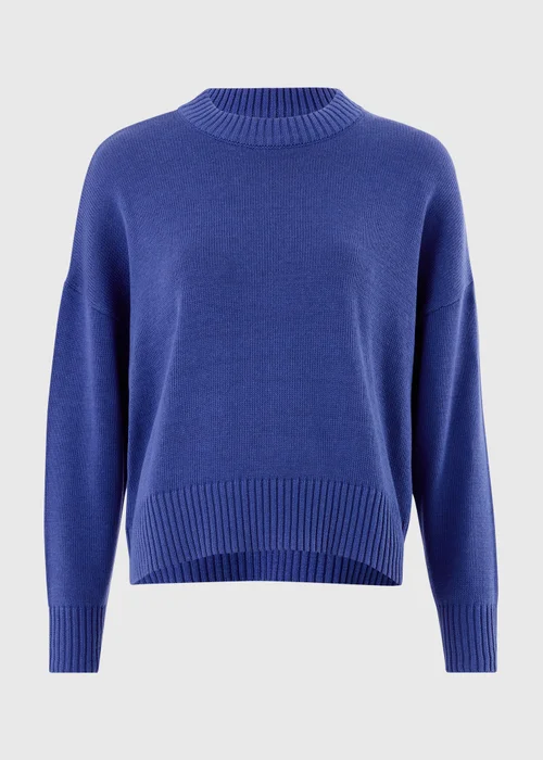 Blue Ribbed Hem Knitted Jumper - XS Image 4