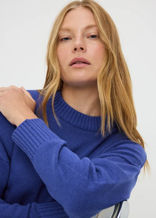 Blue Ribbed Hem Knitted Jumper - XS Image 3