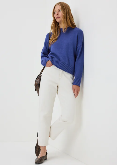 Blue Ribbed Hem Knitted Jumper - XS Image 1