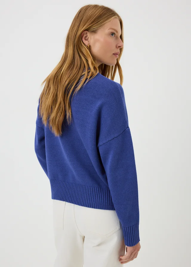 Blue Ribbed Hem Knitted Jumper