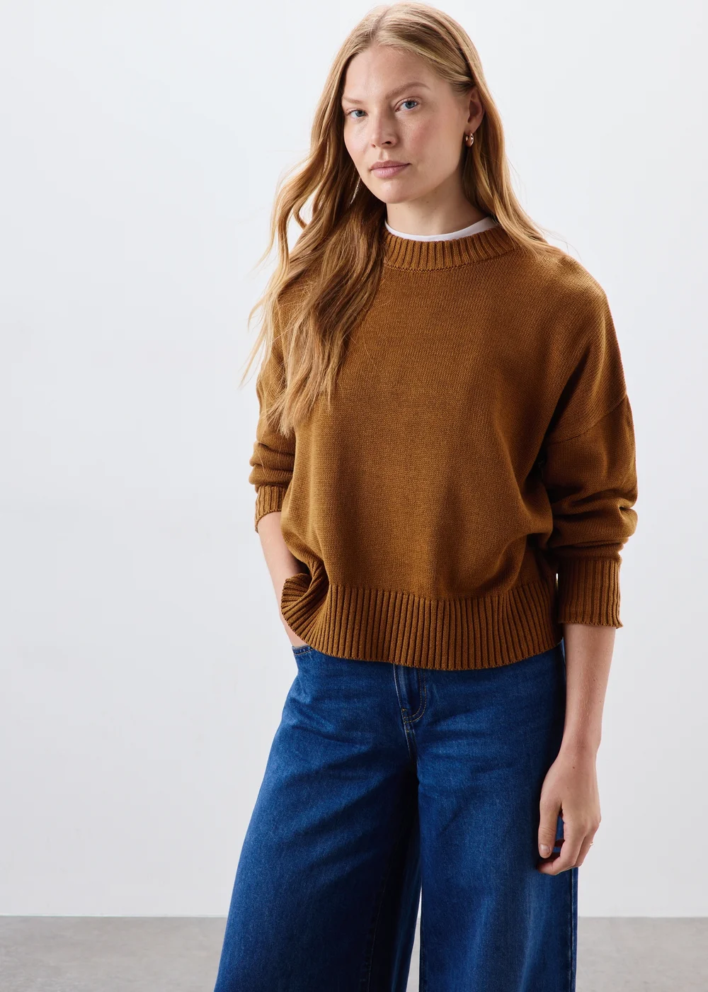 Brown Rib Hem Knitted Jumper - XS Image 4