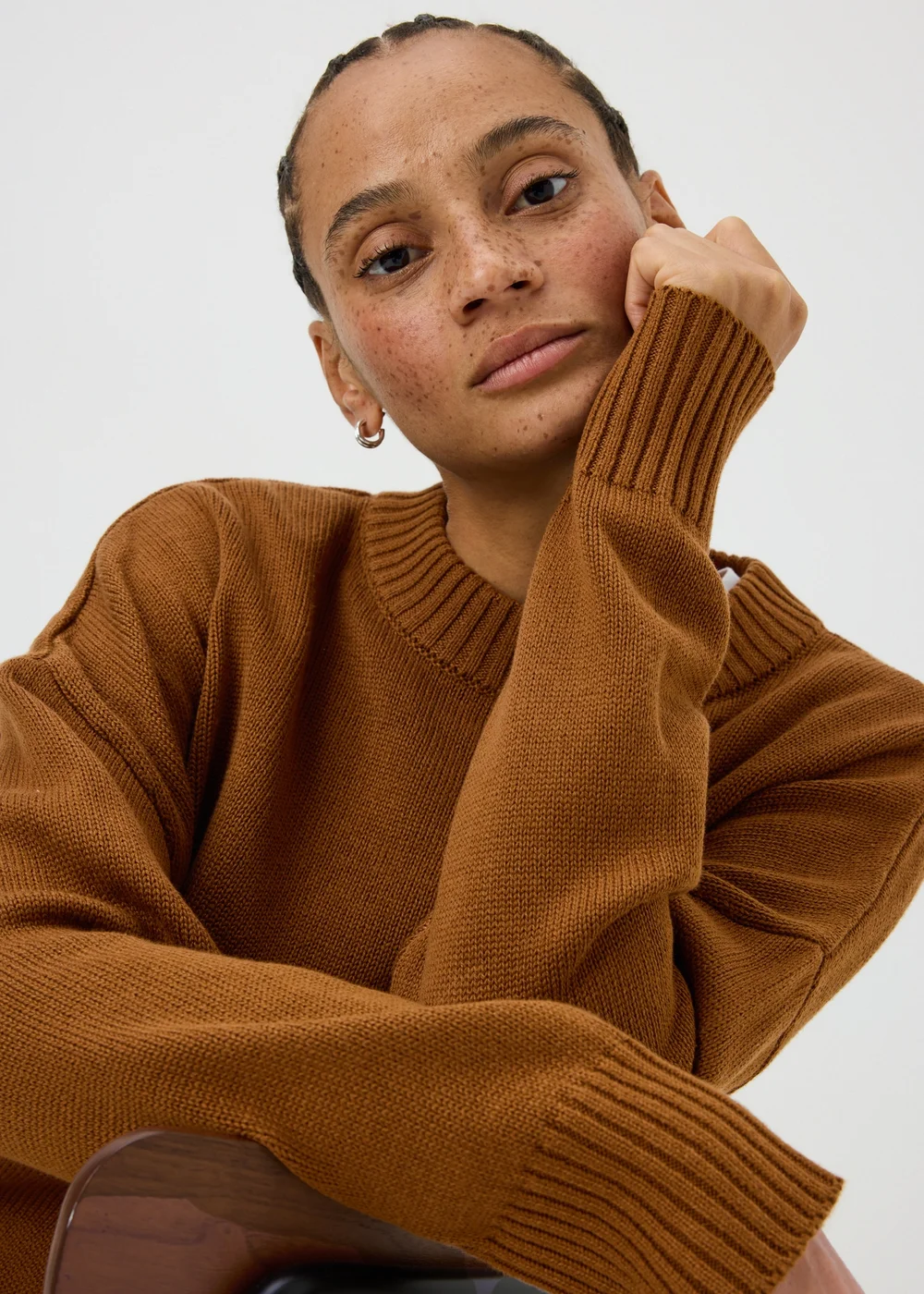 Brown Rib Hem Knitted Jumper - XS Image 3