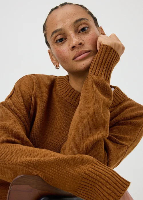 Brown Rib Hem Knitted Jumper - XS Image 3
