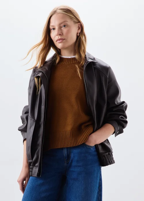 Brown Rib Hem Knitted Jumper - XS Image 1