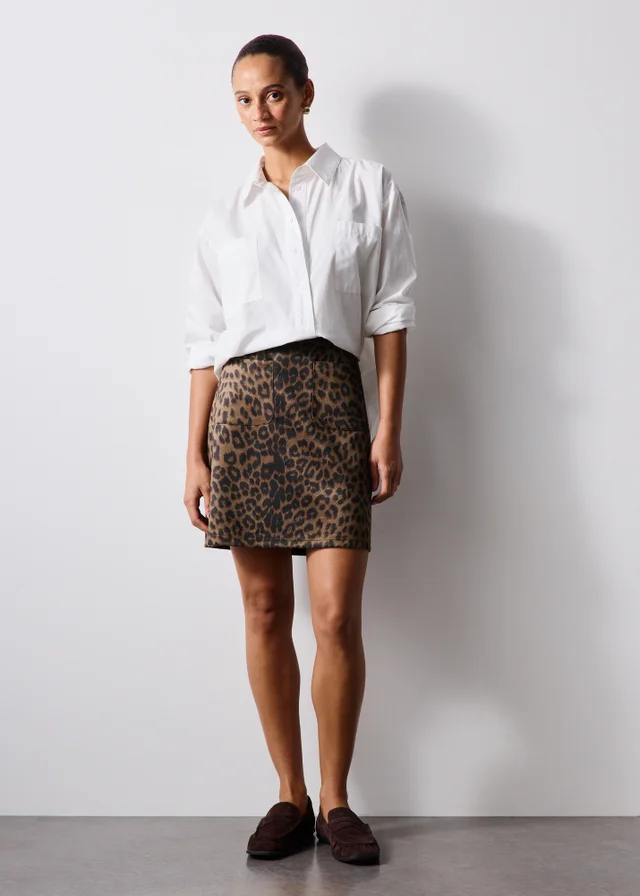 Brown Animal Double Pocket Mini Skirt