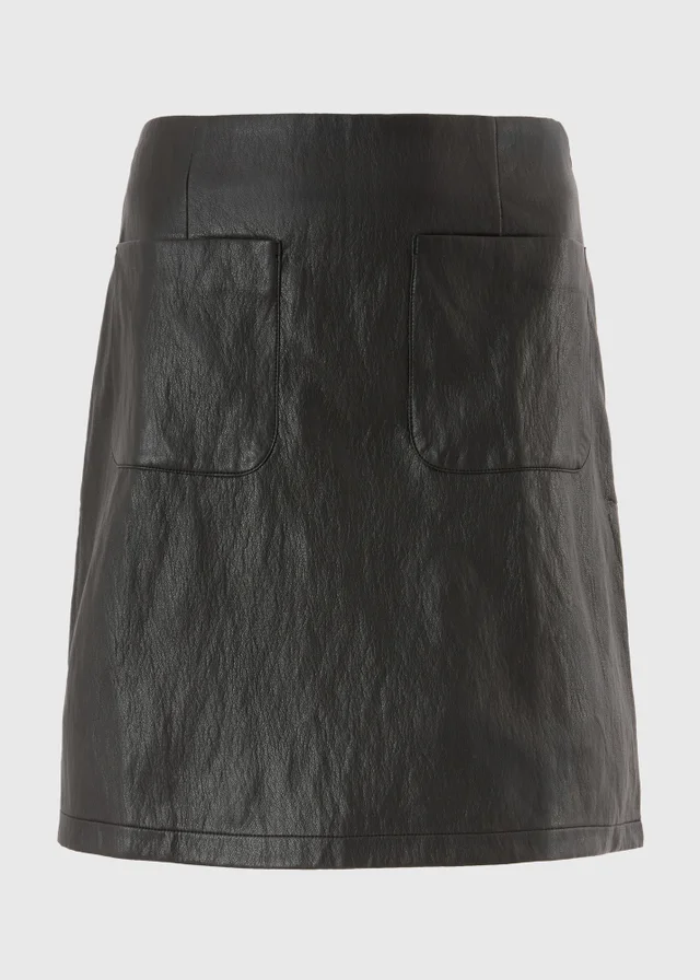 Black Faux Leather Double Pocket Mini Skirt