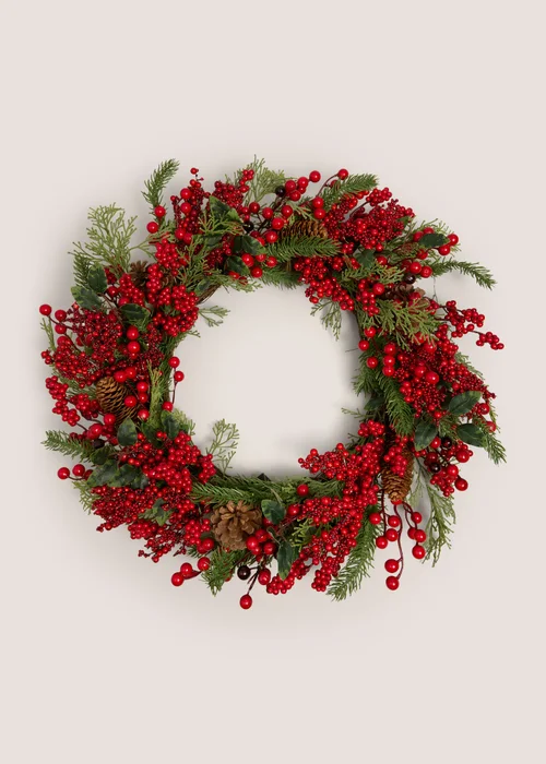 Red Pre Lit Christmas Wreath Image 1