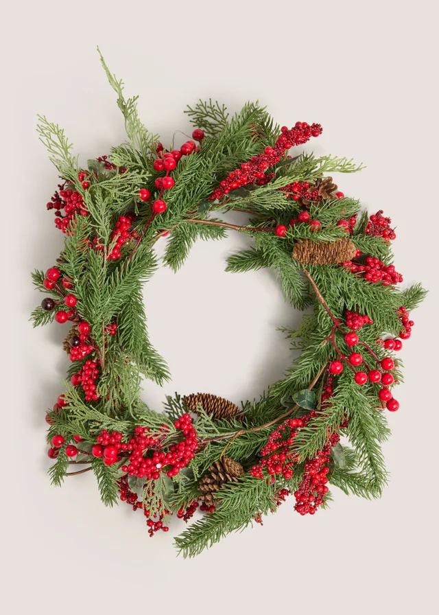 Red Pre-Lit Berries Christmas Garland