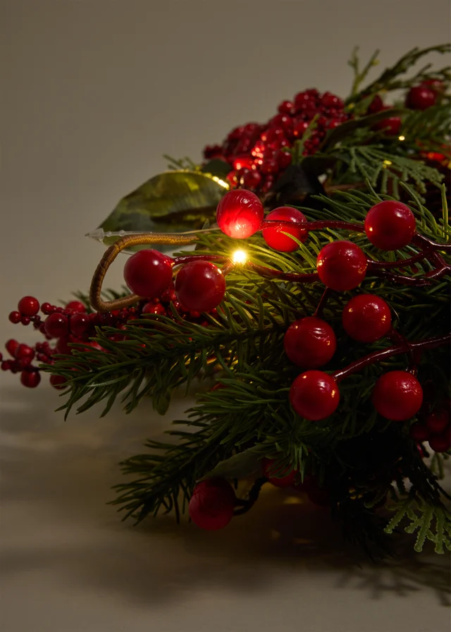 Red Pre-Lit Berries Christmas Garland