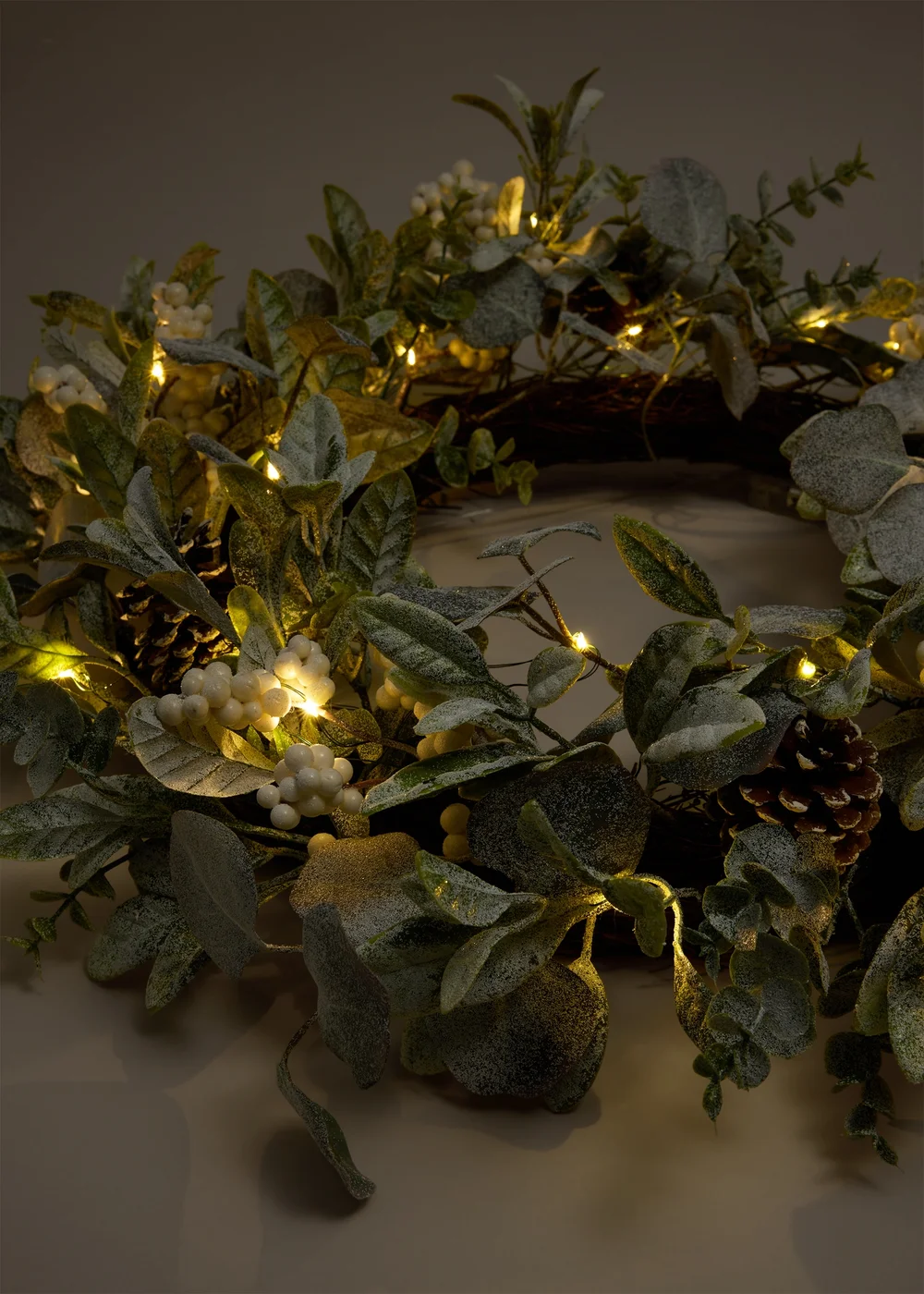 White Berry Pre-lit Christmas Wreath Image 2