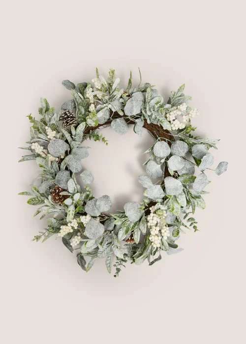 White Berry Pre-lit Christmas Wreath Image 1