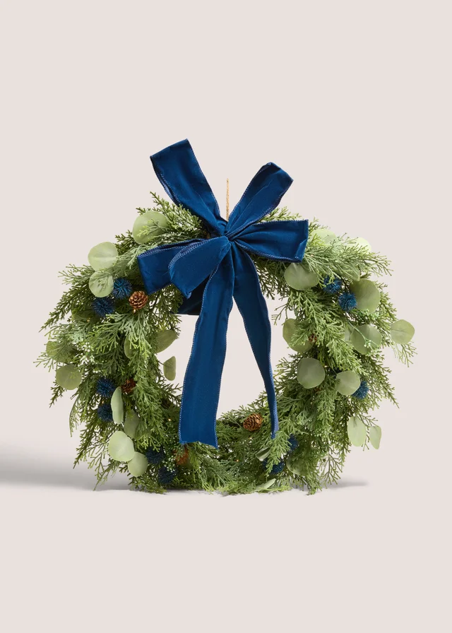 Navy Winter Berry Pre-Lit Christmas Wreath