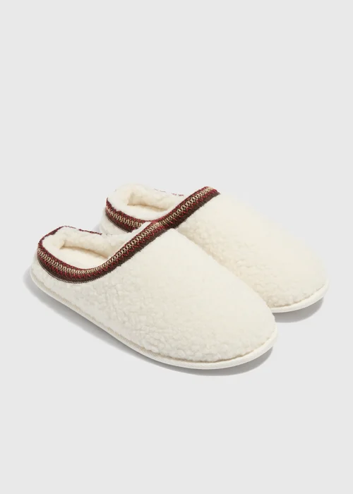 Cream Borg Mule Slippers - M Image 1