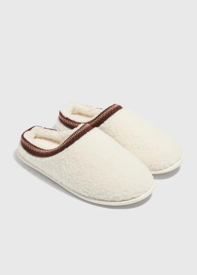 Cream Borg Mule Slippers