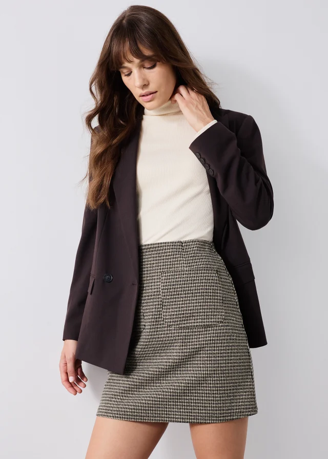 Brown Check Double Pocket Mini Skirt
