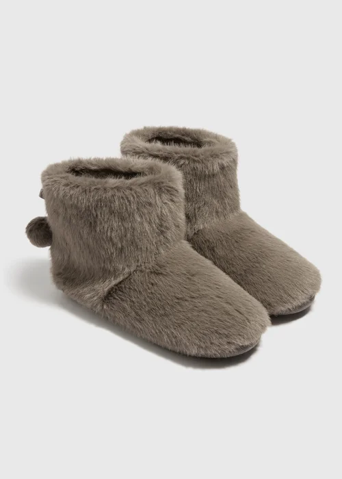 Grey Faux Fur Boot Slippers - S Image 1