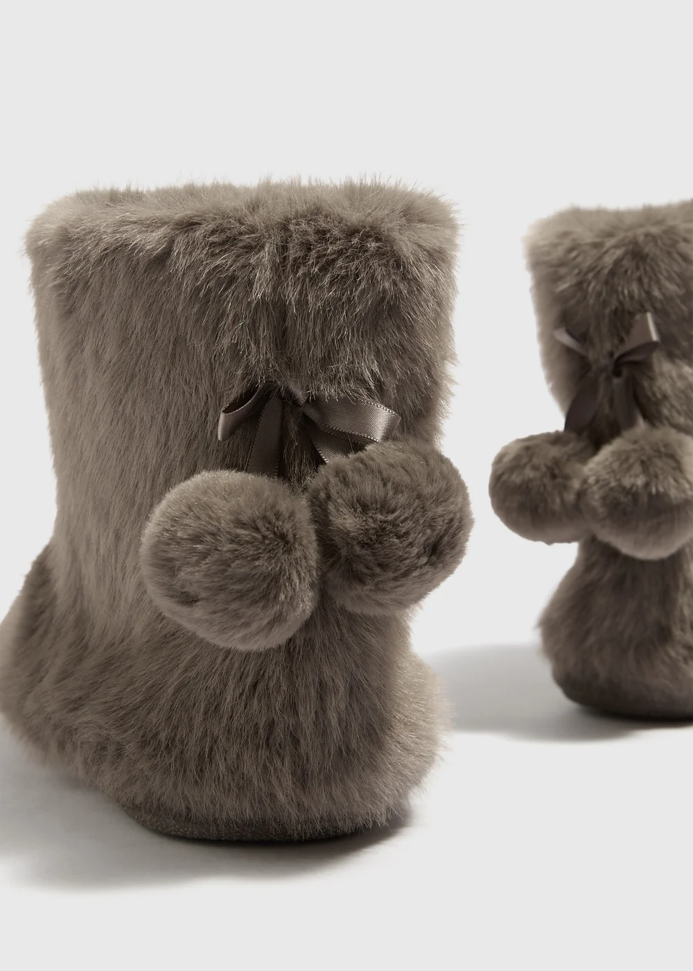 Grey Faux Fur Boot Slippers - S Image 2