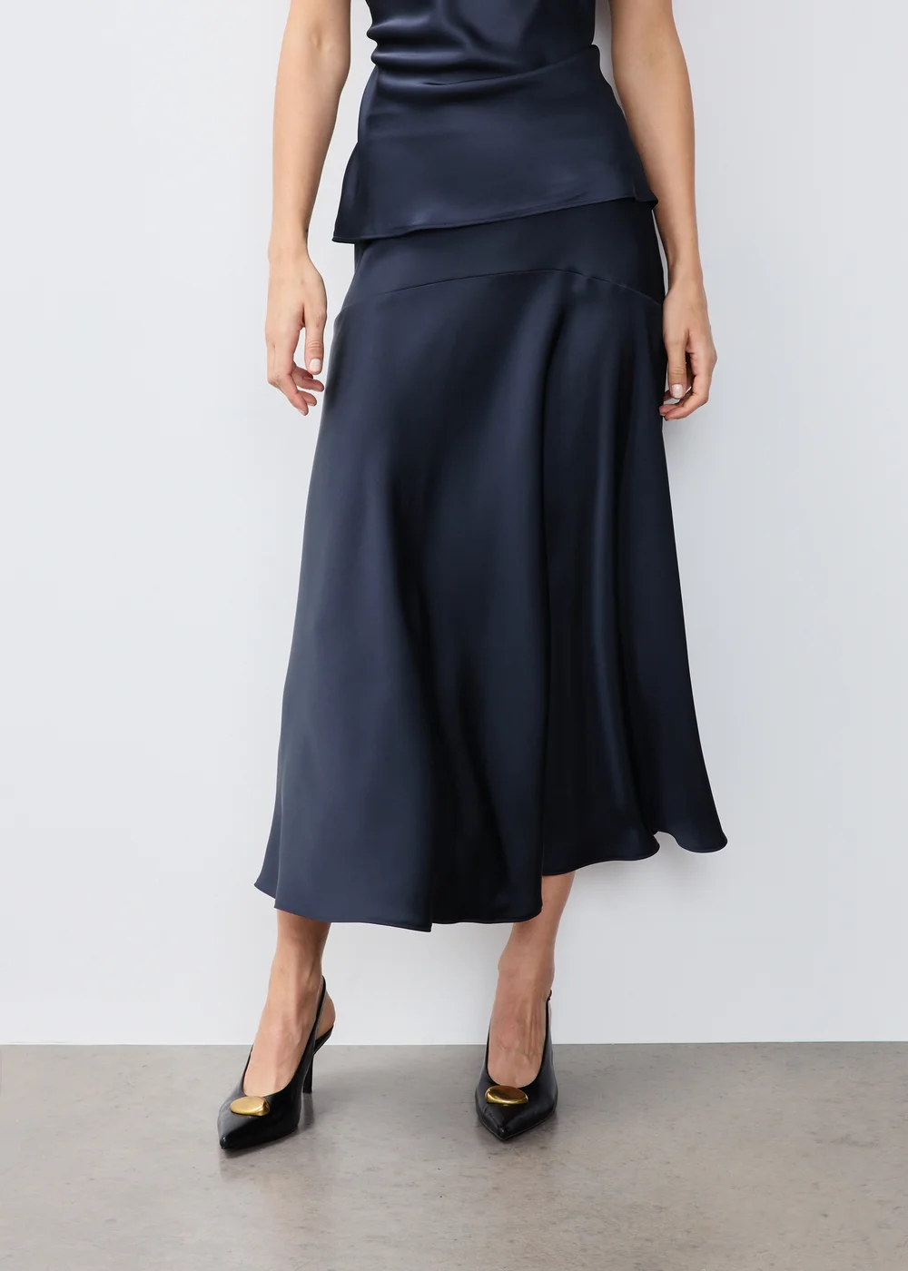 Navy Satin Midaxi Skirt - 8 Image 4