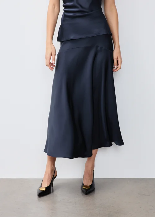 Navy Satin Midaxi Skirt - 8 Image 4