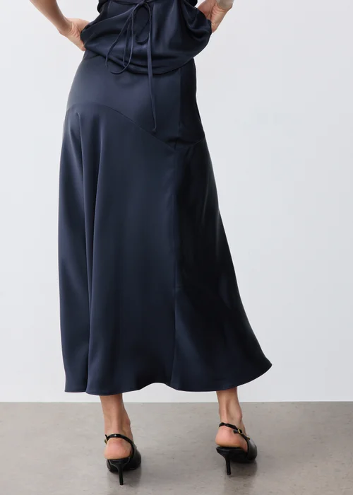 Navy Satin Midaxi Skirt - 8 Image 2