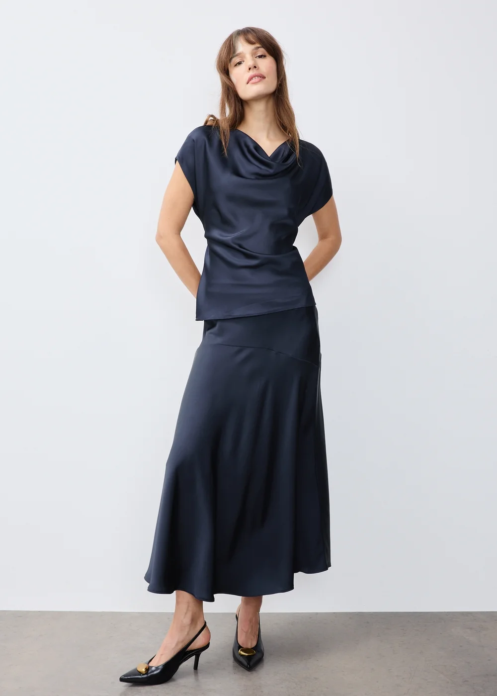 Navy Satin Midaxi Skirt - 8 Image 1