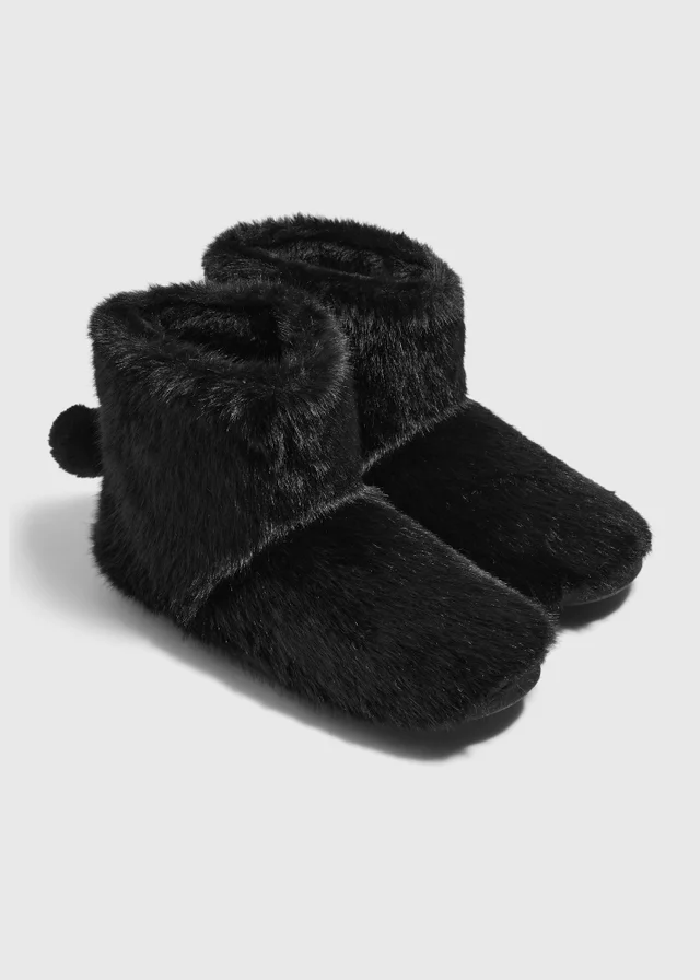 Black Faux Fur Slipper Boot