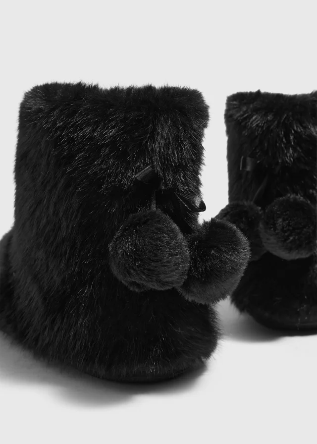 Black Faux Fur Slipper Boot