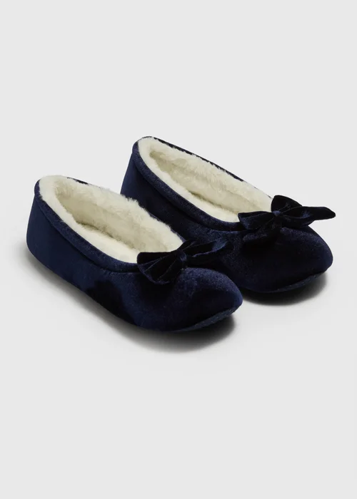 Navy Blue Velvet Ballet Slippers - 3 Image 1