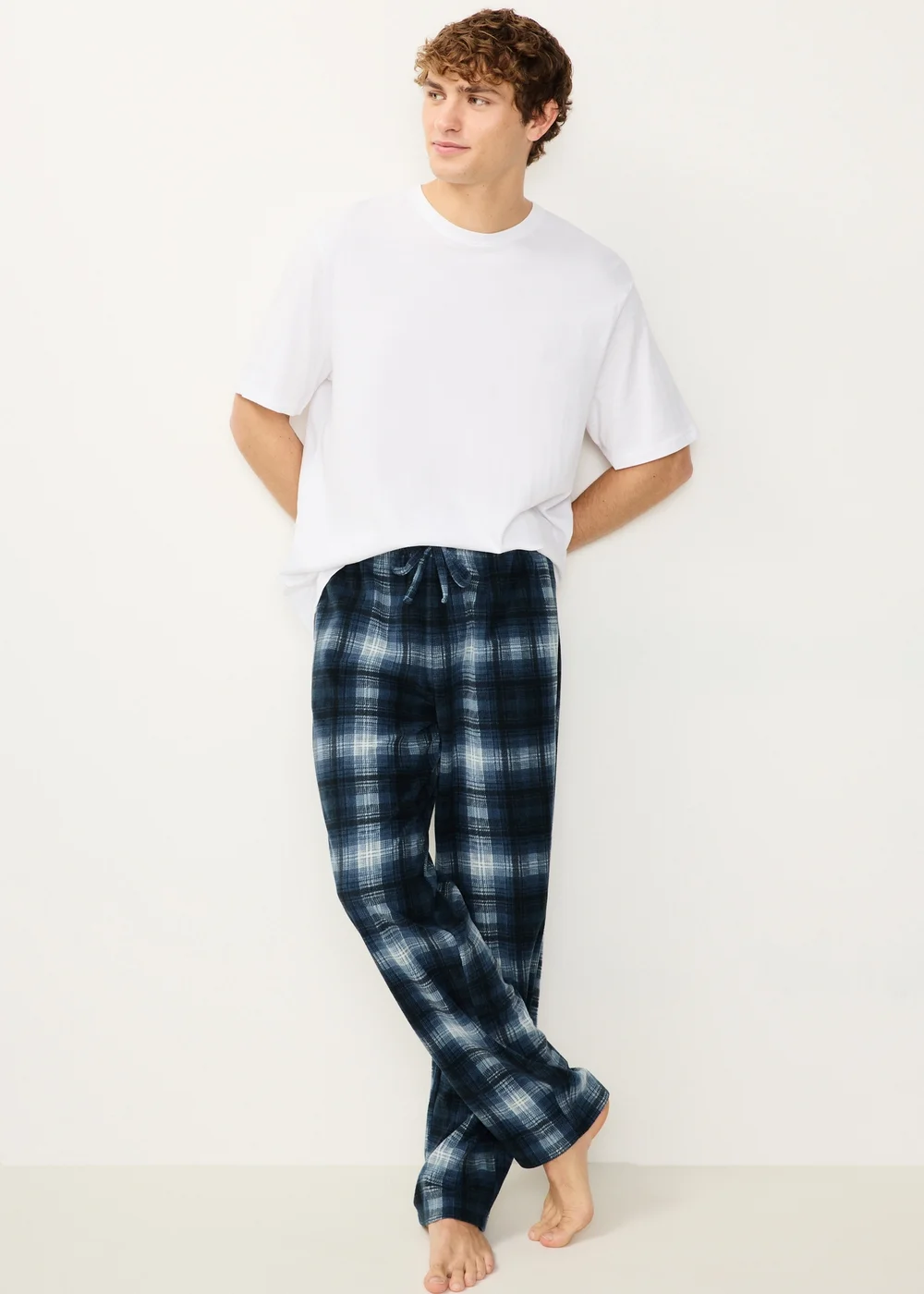 Navy Checked Waffle Pyjama Bottoms - XS Image 1