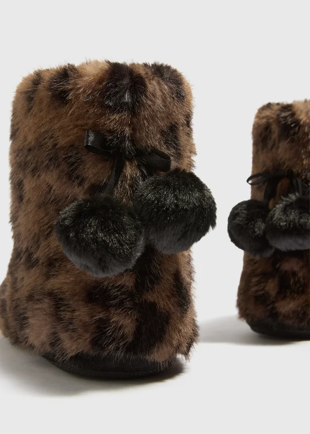 Animal Print Faux Fur Boot Slippers
