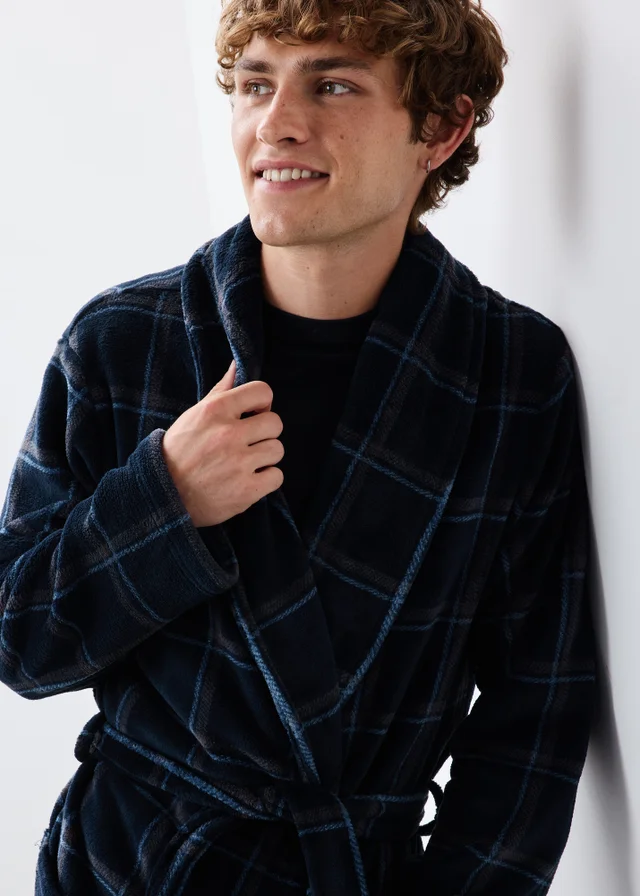 Navy Check Dressing Gown