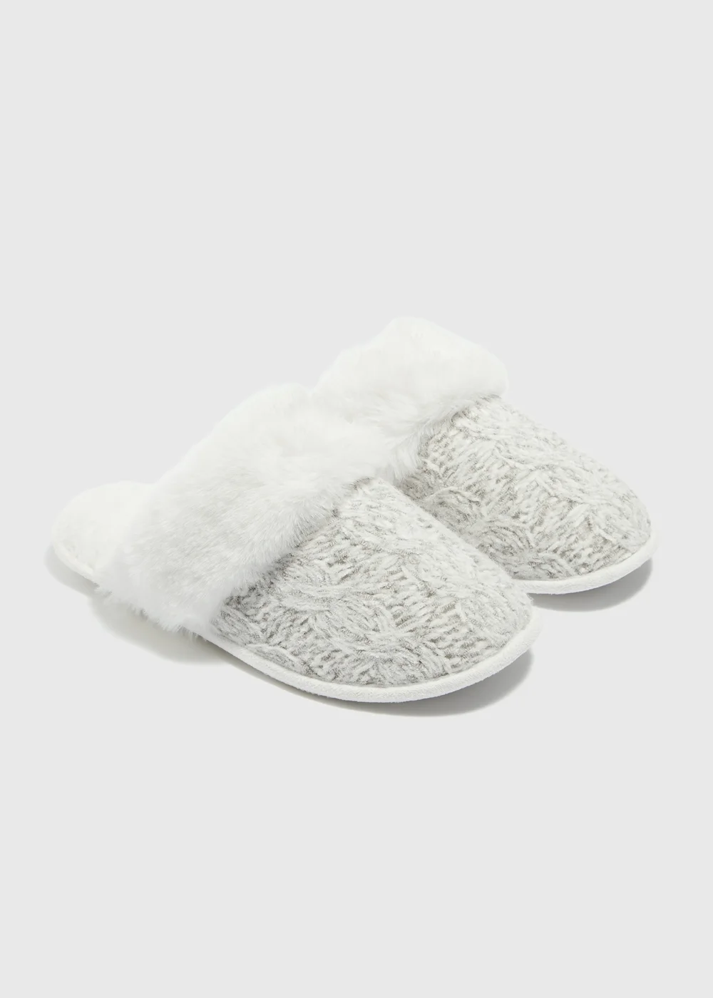 Grey Knitted Matchback Mule Slippers - S Image 1