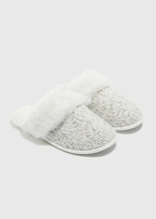Grey Knitted Matchback Mule Slippers - S Image 1