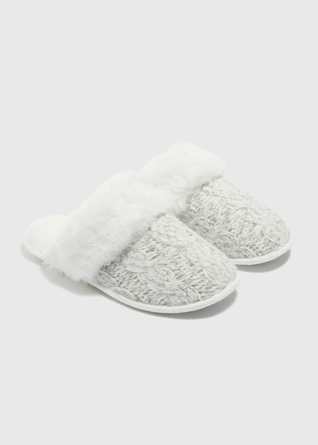 Grey Knitted Matchback Mule Slippers