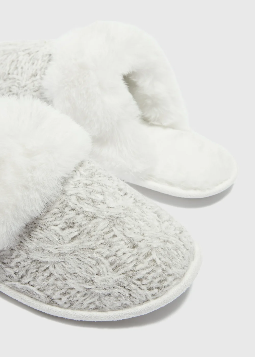 Grey Knitted Matchback Mule Slippers - S Image 2