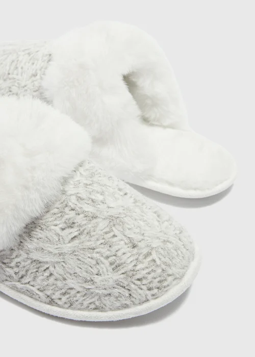 Grey Knitted Matchback Mule Slippers - S Image 2