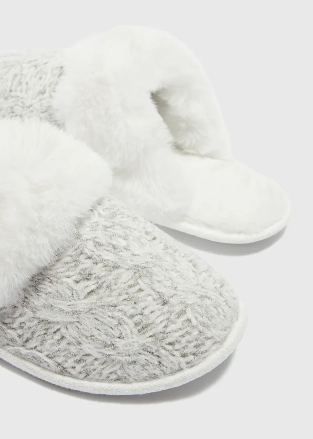 Grey Knitted Matchback Mule Slippers