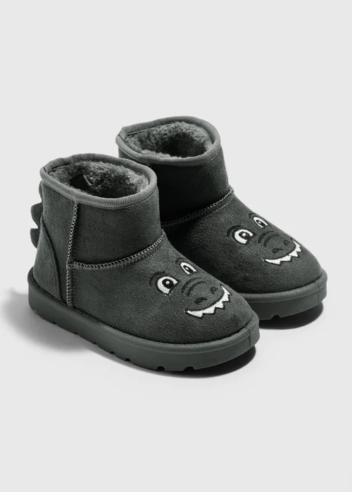 Girls Grey Printed Snug Boots (Younger 4-12) - 4 Infants Image 1