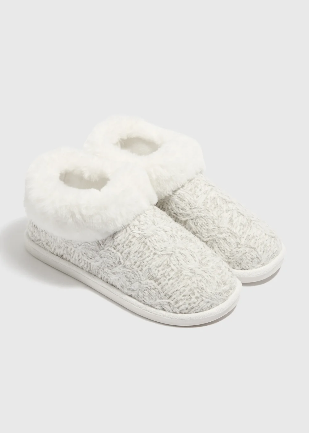 Cream Knitted Matchback Boot Slippers - S Image 1