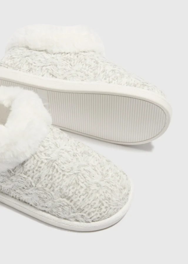 Cream Knitted Matchback Boot Slippers