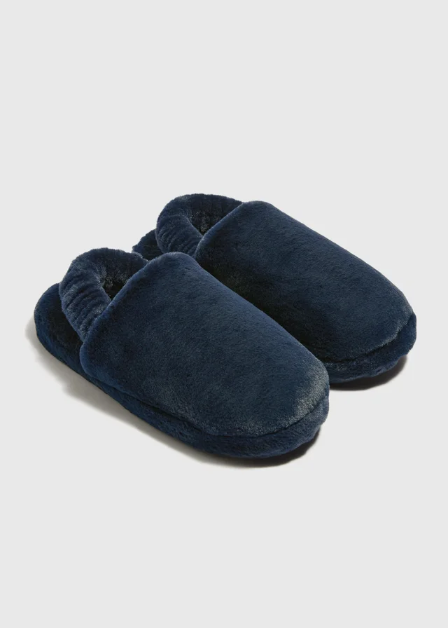 Navy Elasticated Mule Slippers