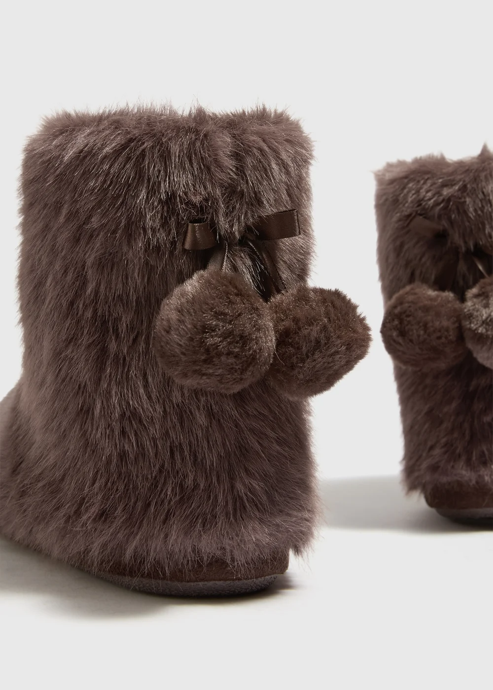 Chocolate Brown Fur Pom Pom Slippers - S Image 2