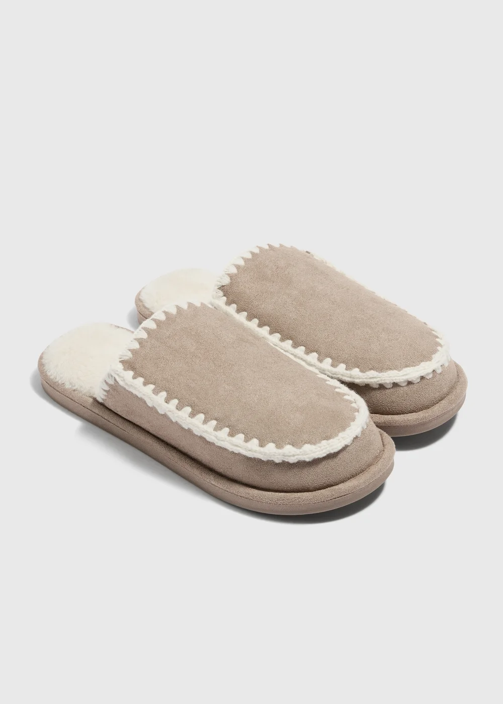 Grey Blanket Stitch Mule Slippers - S Image 1