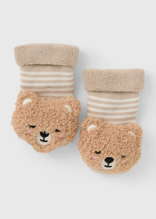 Baby Brown Bear Fluffy Sock (Newborn-6 Months) - Up to 1 Month Image 1