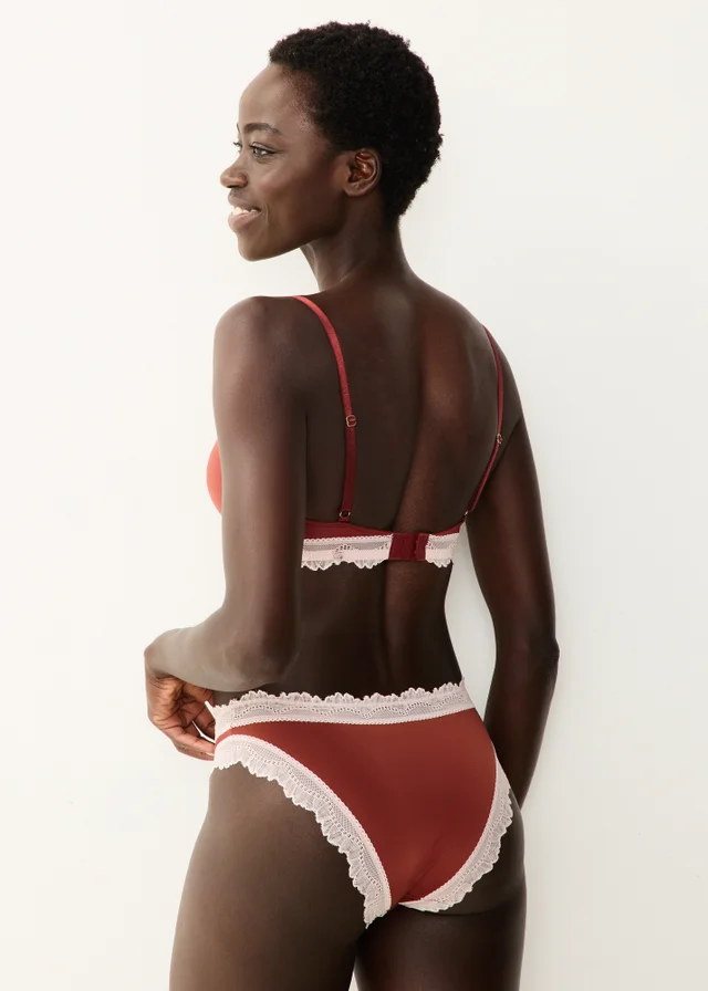 Burgundy Lace Trim Brazilian Knickers