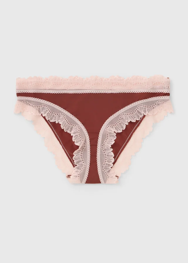 Burgundy Lace Trim Brazilian Knickers