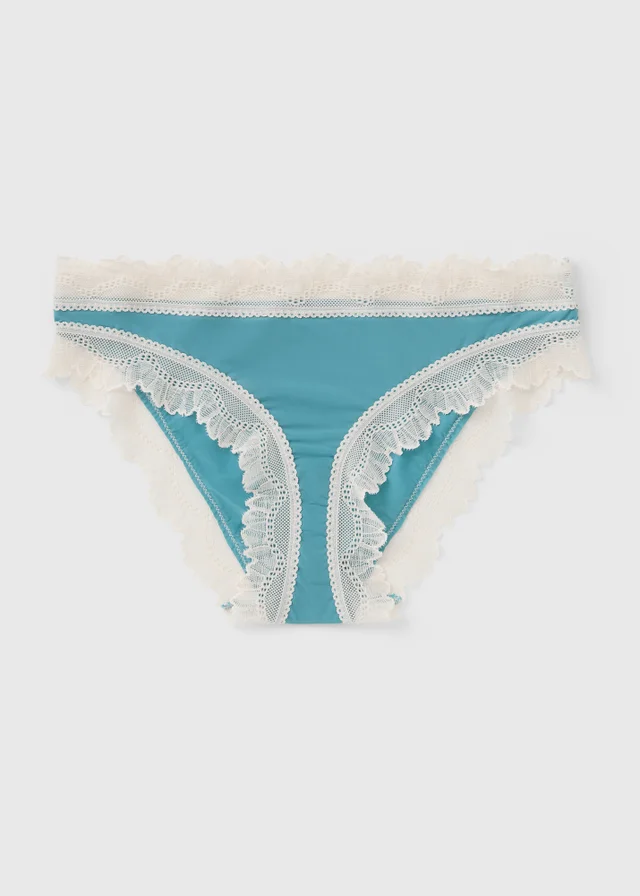 Teal Lace Trim Brazillian Knickers