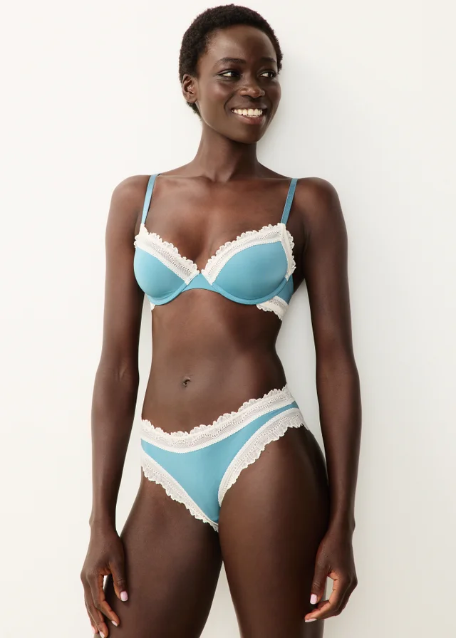 Teal Lace Trim Brazillian Knickers