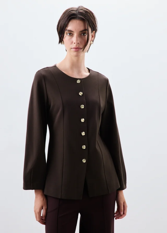 Brown Ponte Fit & Flare Co Ord Jacket