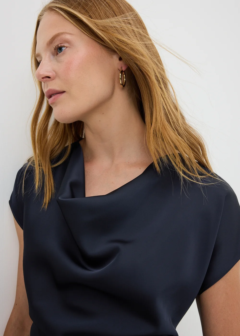 Navy Satin Drape Co-Ord Top - 8 Image 1